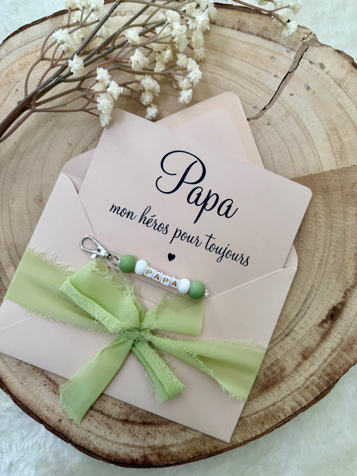 Cadeau fête des pères, papa porte clé perles vert