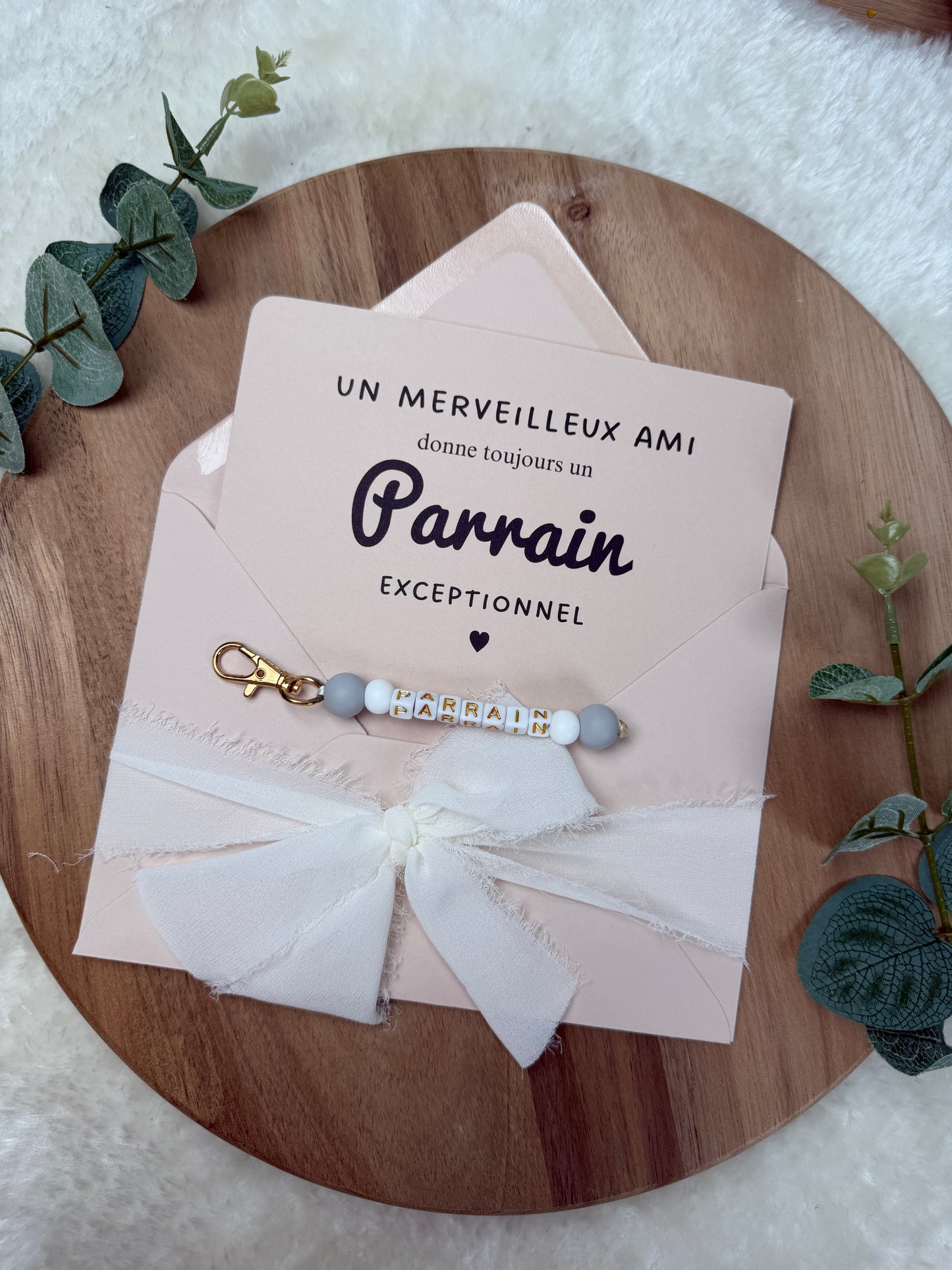 Annonce grossesse carte porte-clés parrain gris