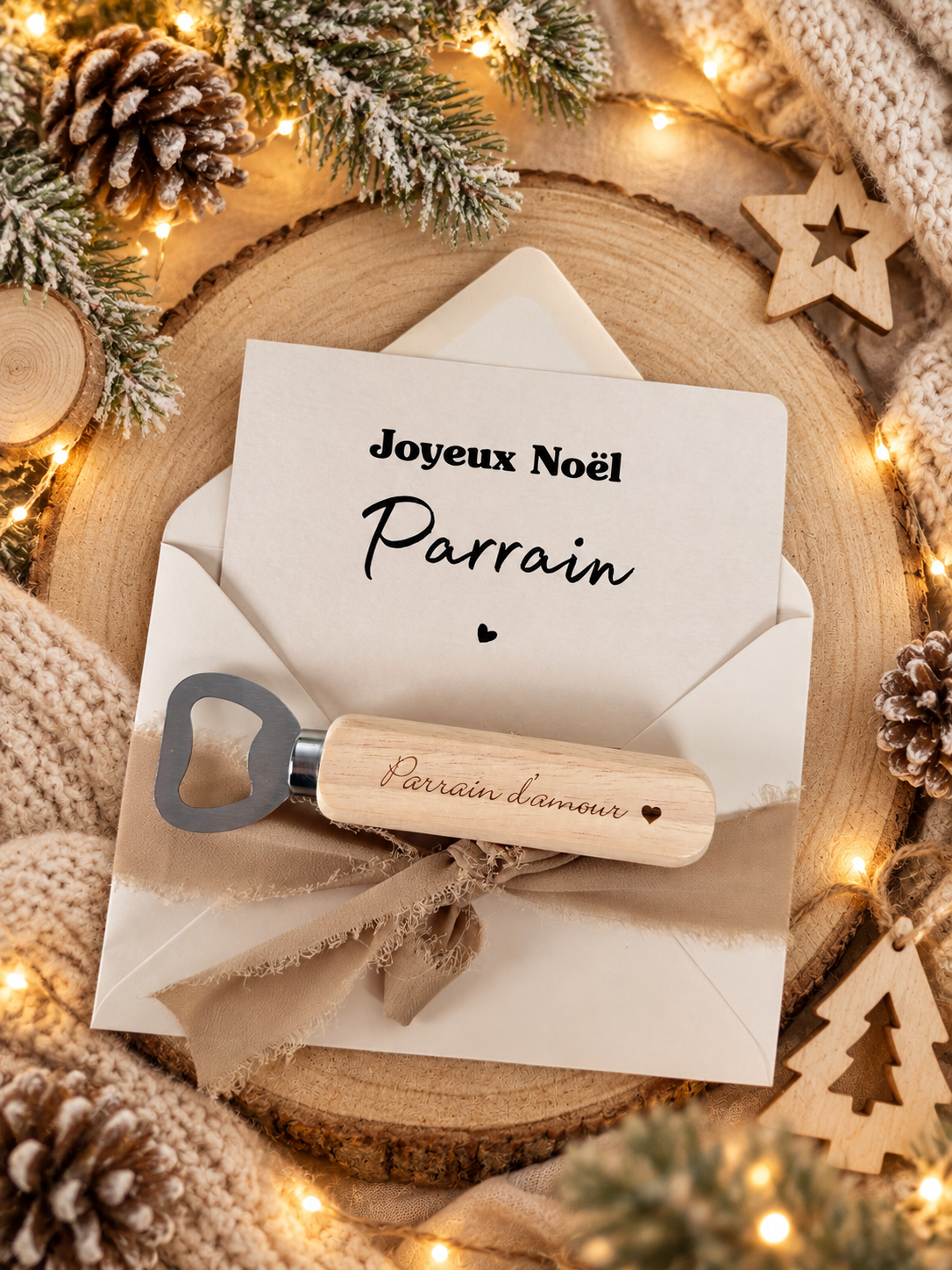 Annonce grossesse, demande parrain carte décapsuleur simple ou porte clé noel
