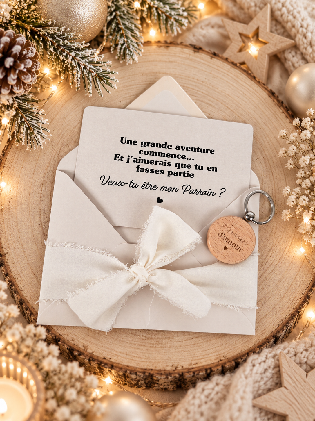 Annonce grossesse, demande parrain carte porte clé noel