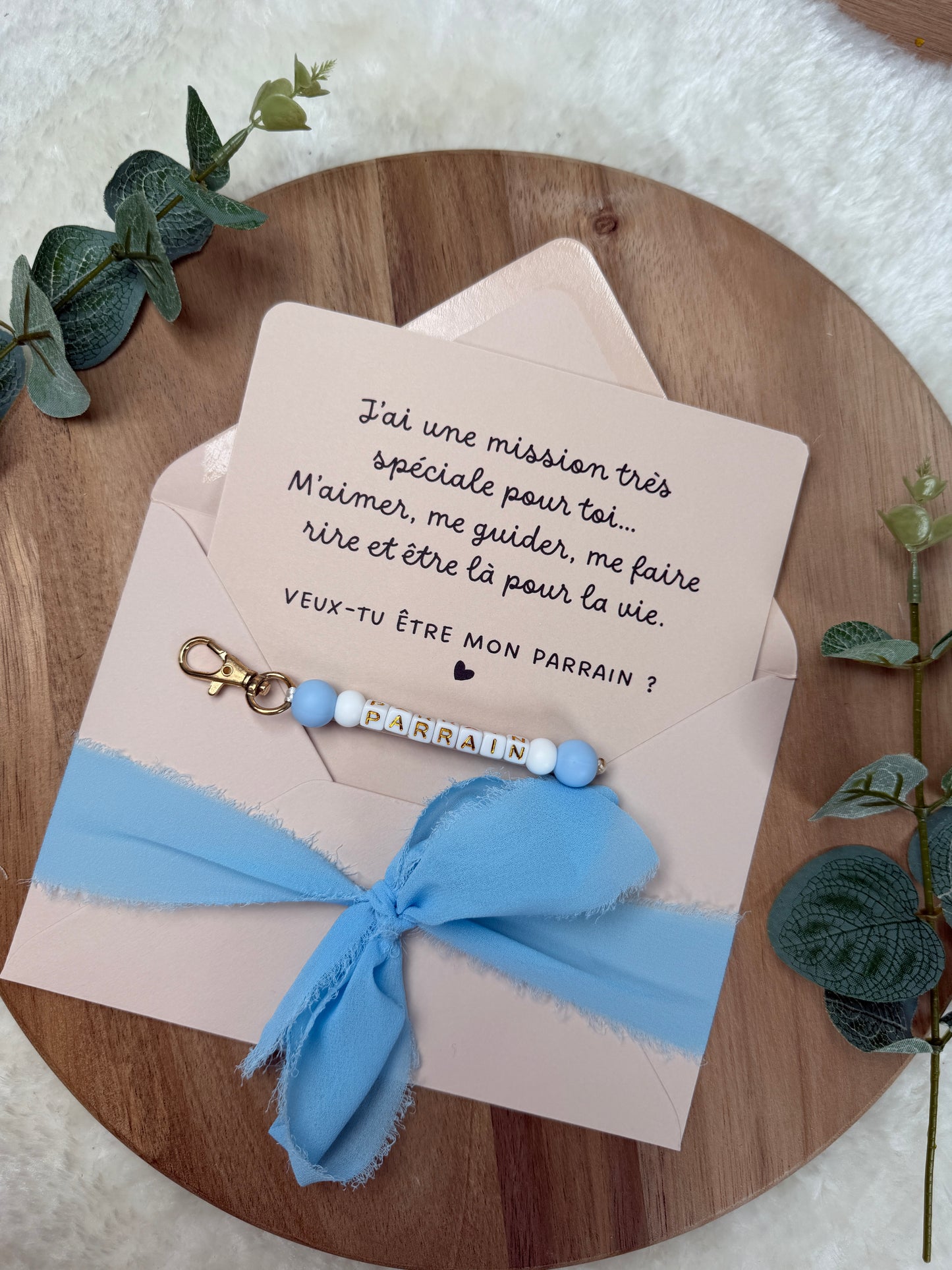 Annonce grossesse carte porte-clés parrain bleu ciel