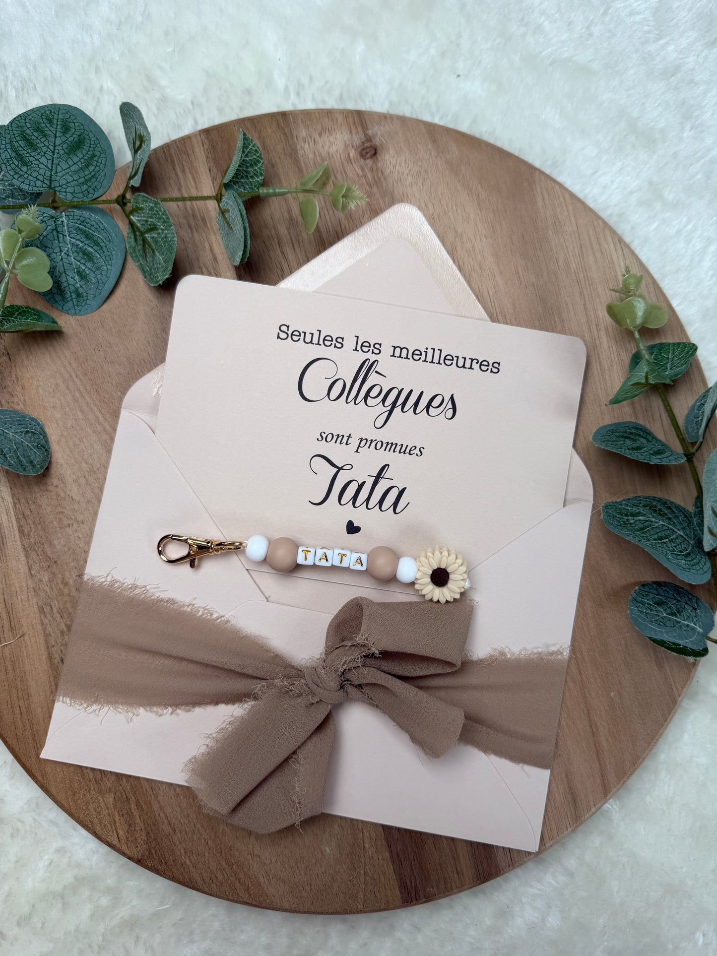 Annonce grossesse carte porte clé perle tata marron