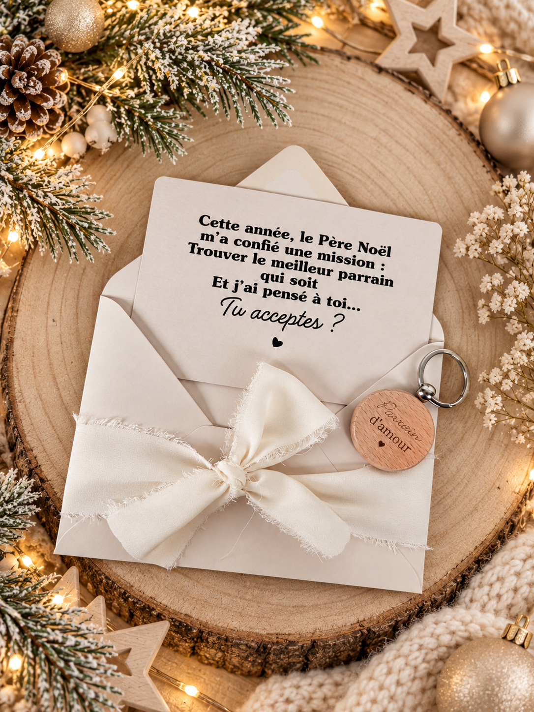 Annonce grossesse, demande parrain carte porte clé noel