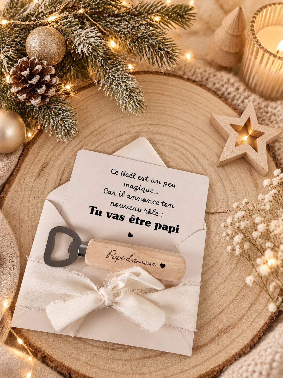 Annonce de grossesse décapsuleur   et carte pour papi d'amour Beige NOEL
