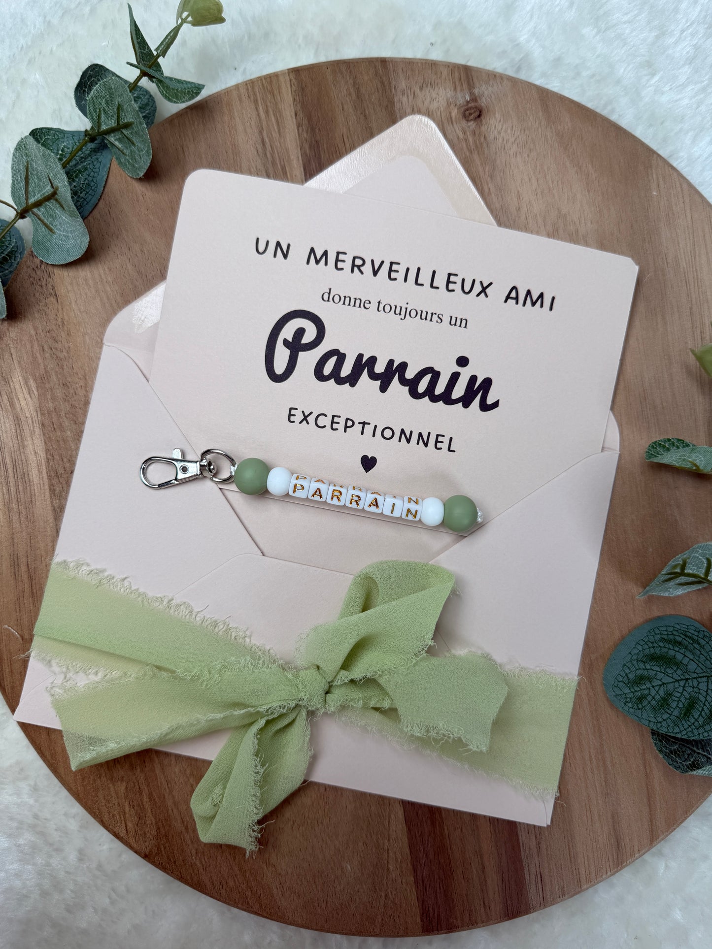 Annonce grossesse carte porte-clés parrain vert