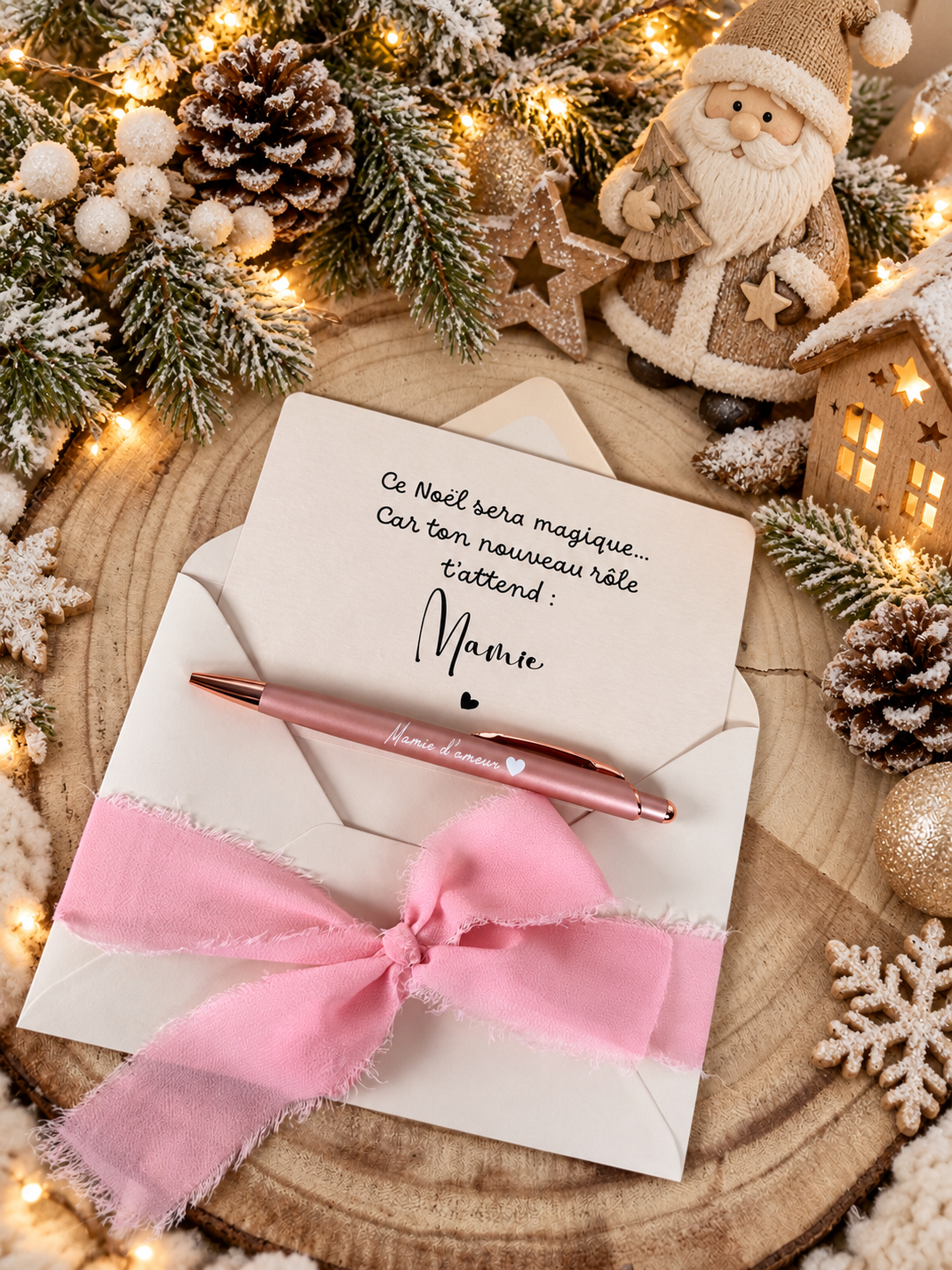 Annonce grossesse mamie carte avec petit stylo  noel