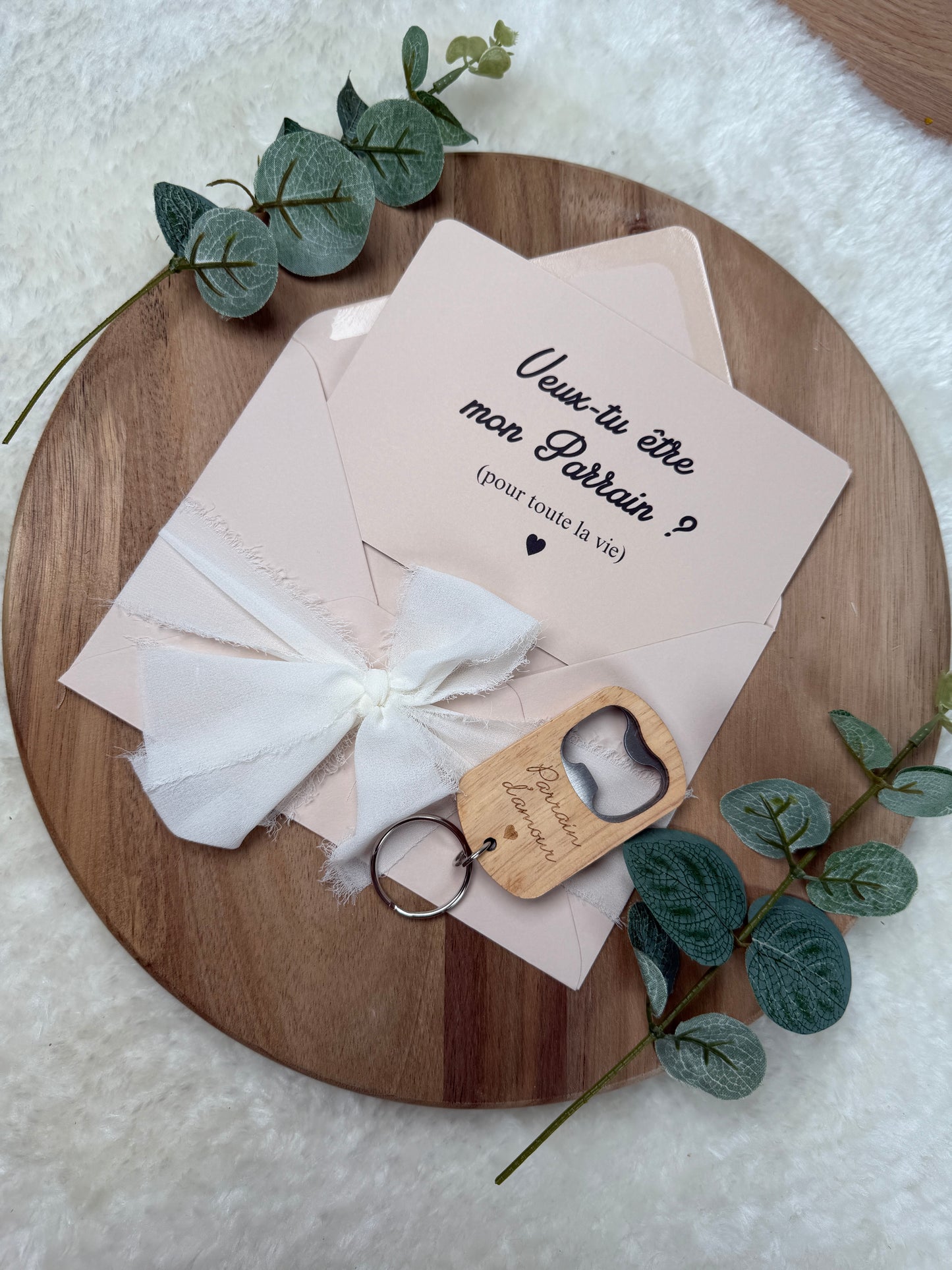 Annonce grossesse, demande parrain carte décapsuleur simple ou porte clé