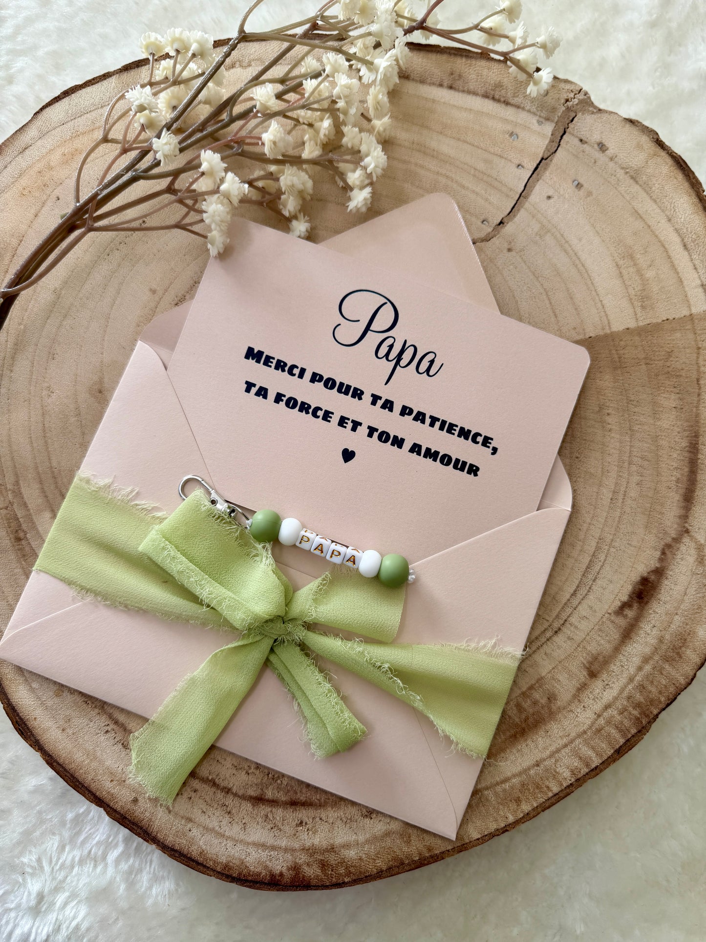 Cadeau fête des pères, papa porte clé perles vert