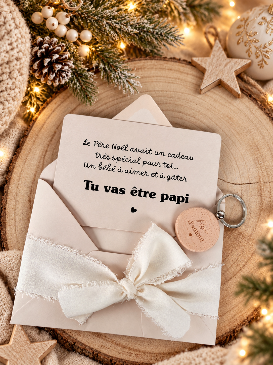 Annonce de grossesse porte clé papi d'amour Beige NOEL