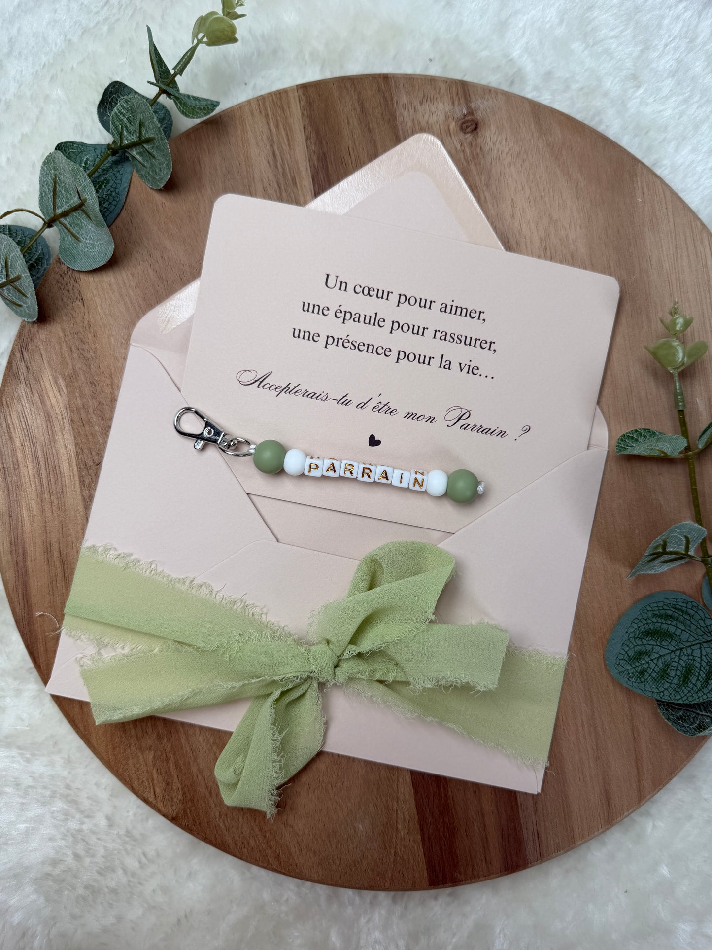 Annonce grossesse carte porte-clés parrain vert