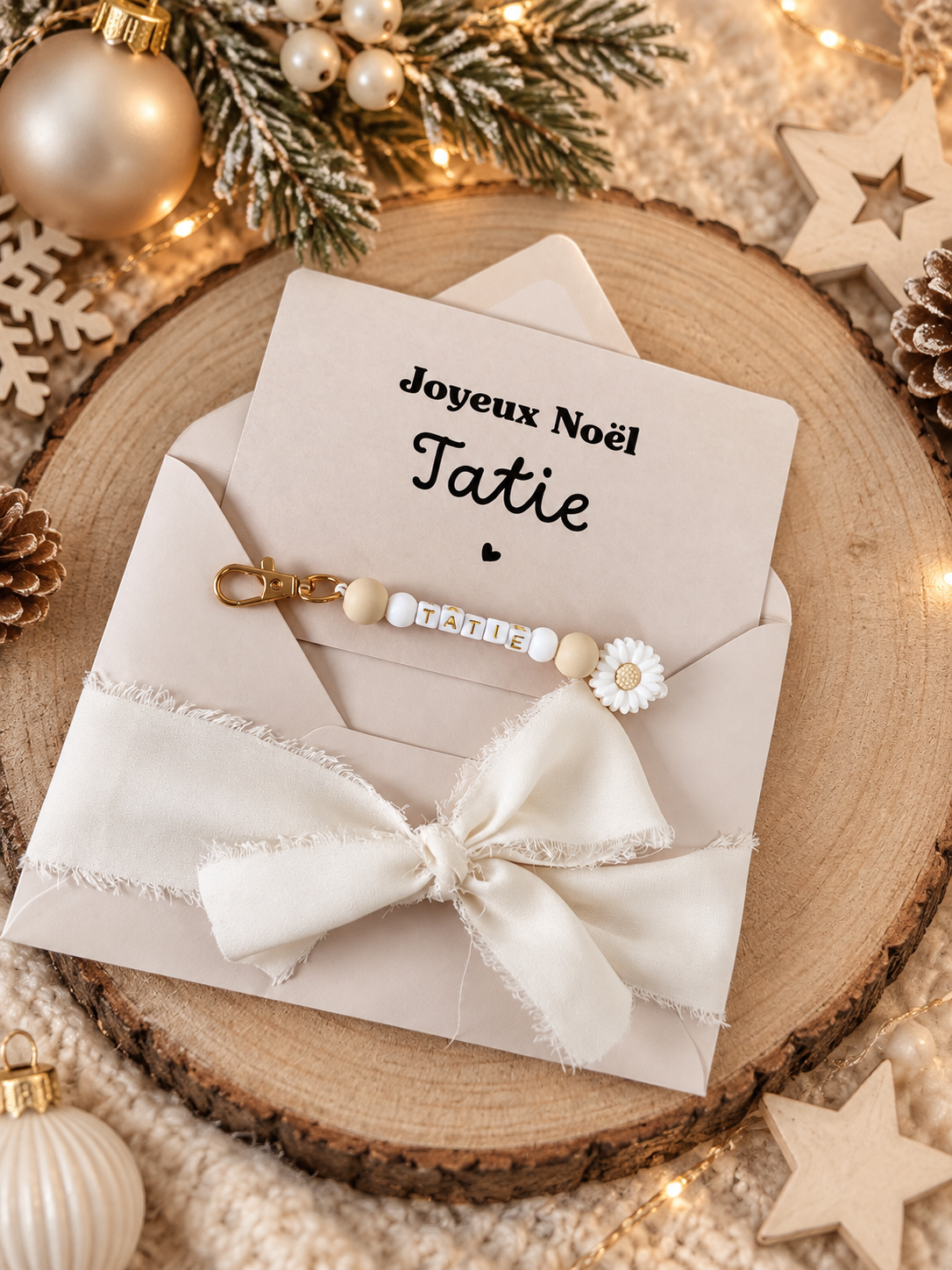 Annonce grossesse tatie carte porte-clés en perles blanche noel