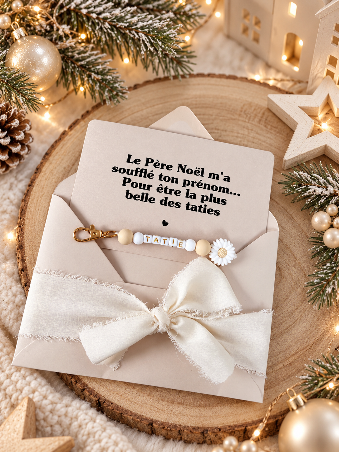 Annonce grossesse tatie carte porte-clés en perles blanche noel