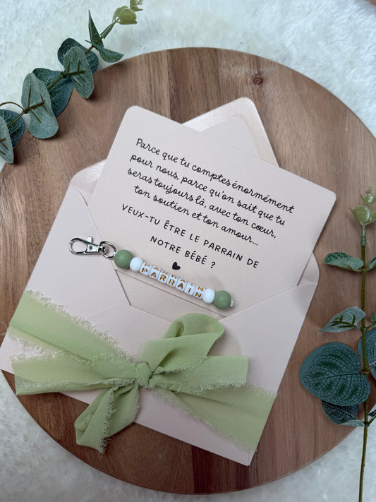 Annonce grossesse carte porte-clés parrain vert