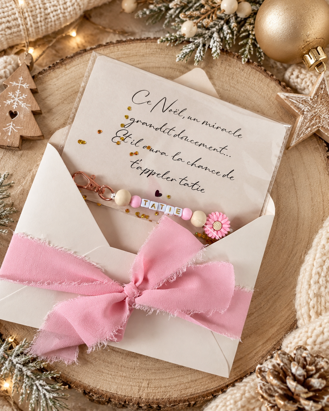 Annonce grossesse tatie carte porte-clés rose noel