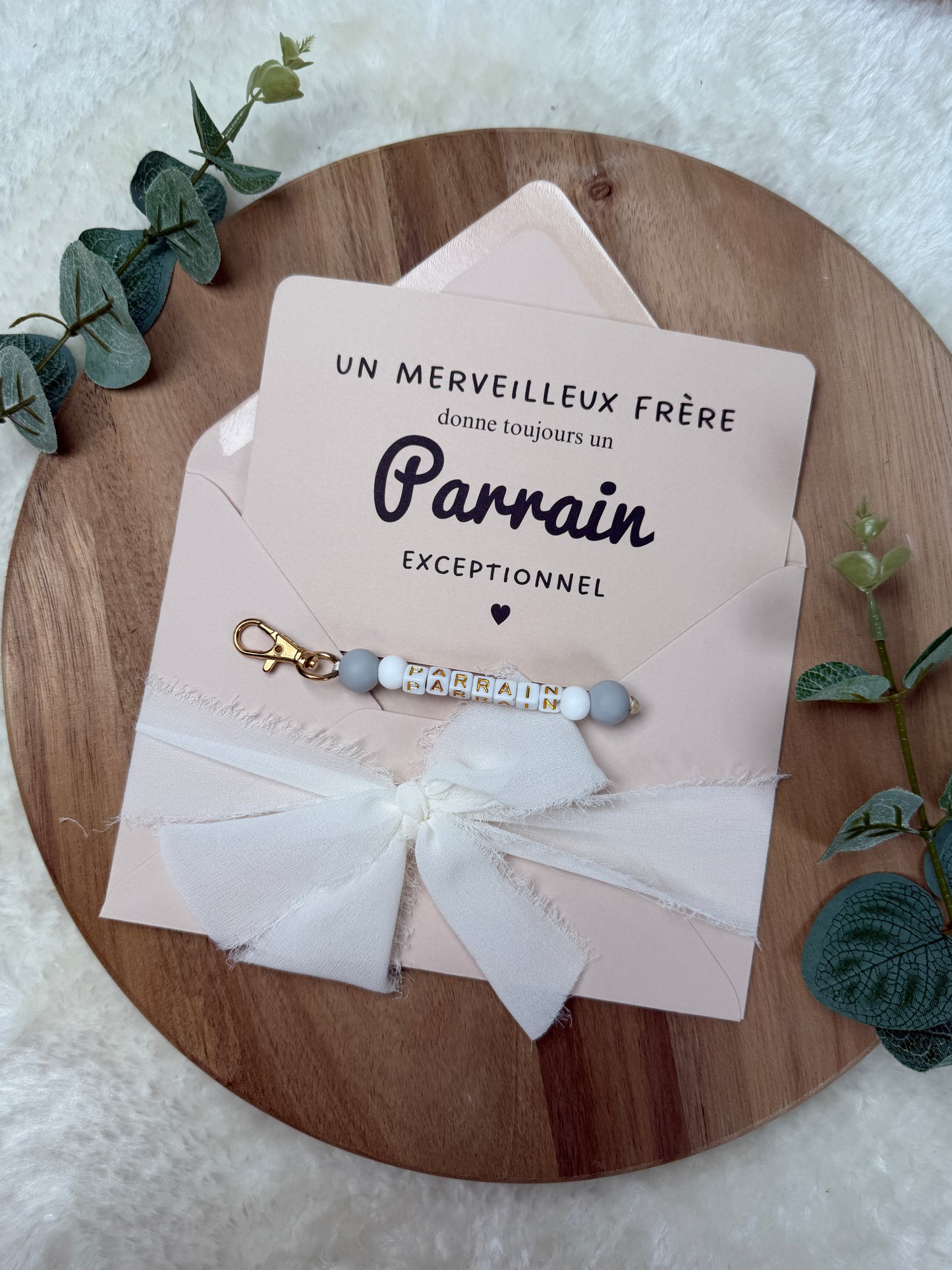 Annonce grossesse carte porte-clés parrain gris