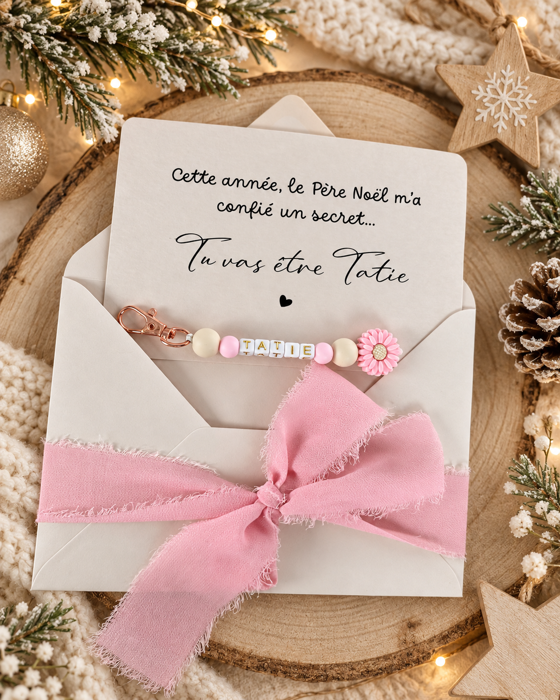 Annonce grossesse tatie carte porte-clés rose noel
