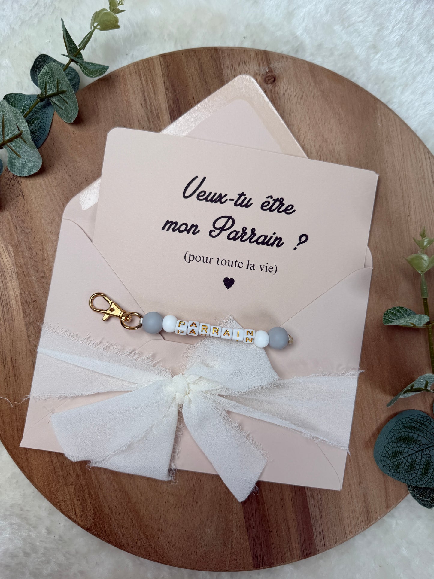 Annonce grossesse carte porte-clés parrain gris