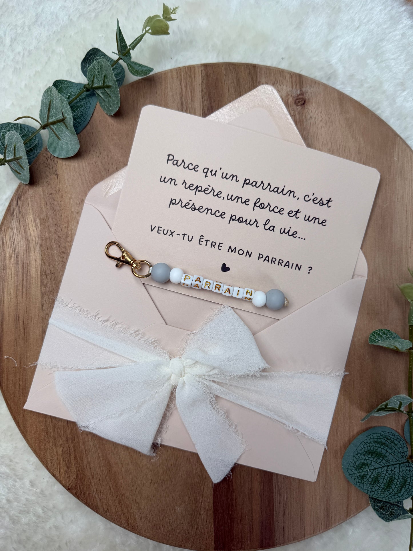Annonce grossesse carte porte-clés parrain gris
