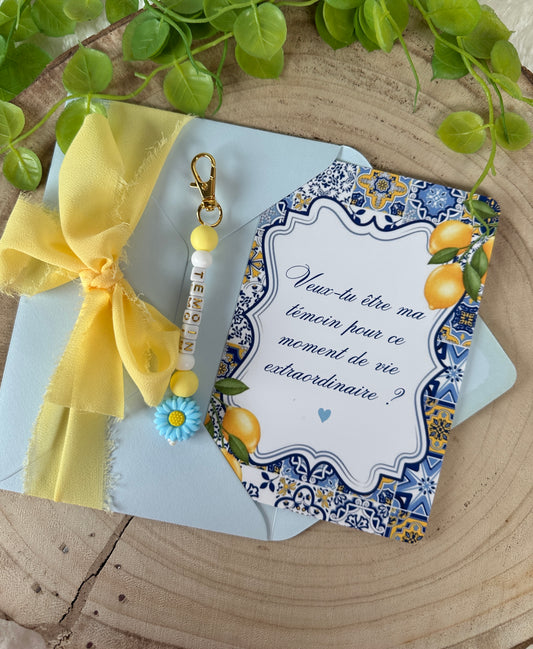 Demande témoin carte et porte clé dolce vita bleu jaune
