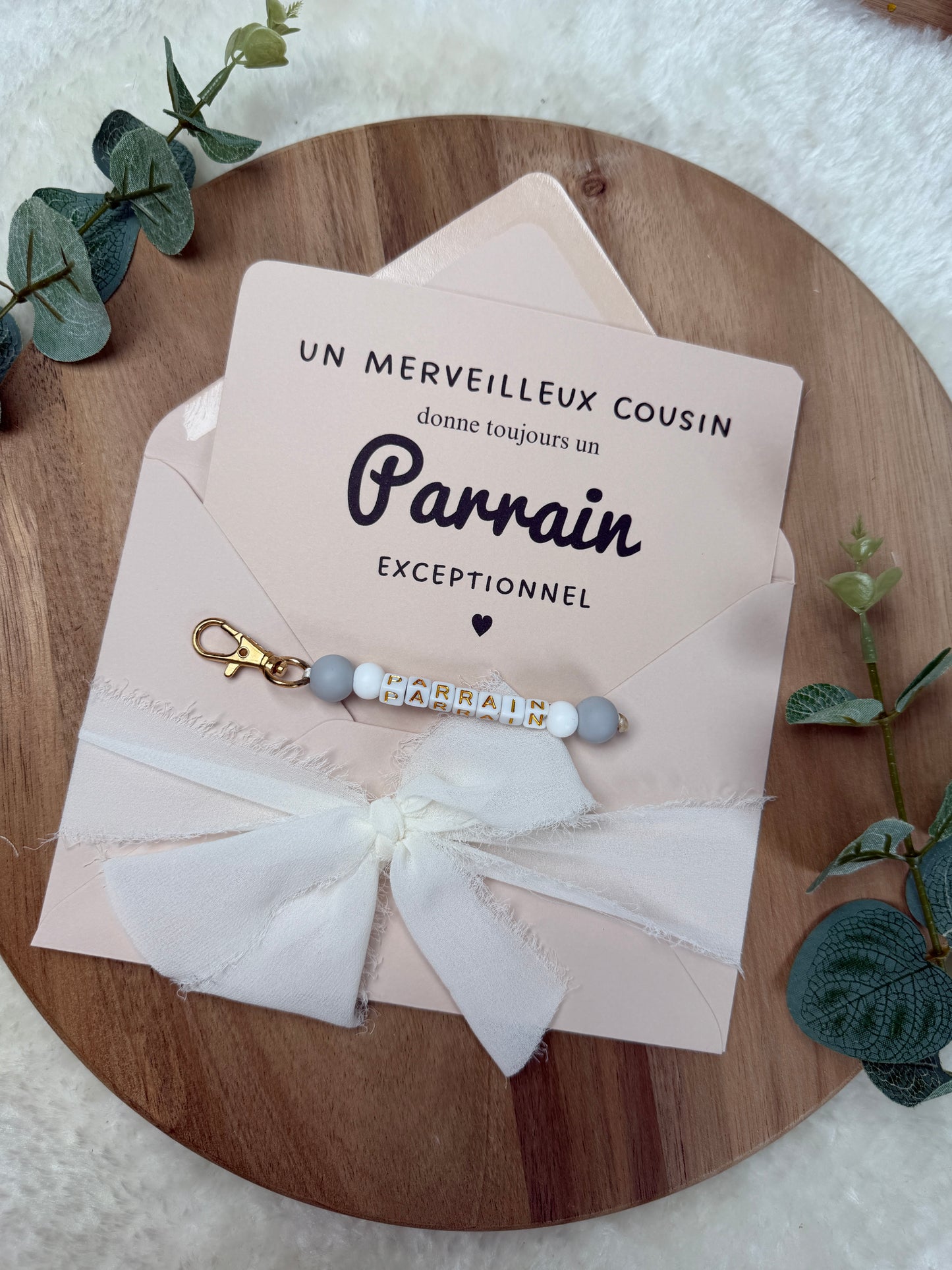 Annonce grossesse carte porte-clés parrain gris