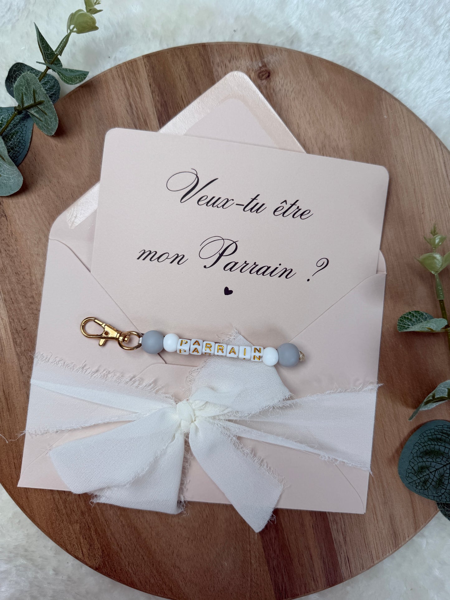 Annonce grossesse carte porte-clés parrain gris