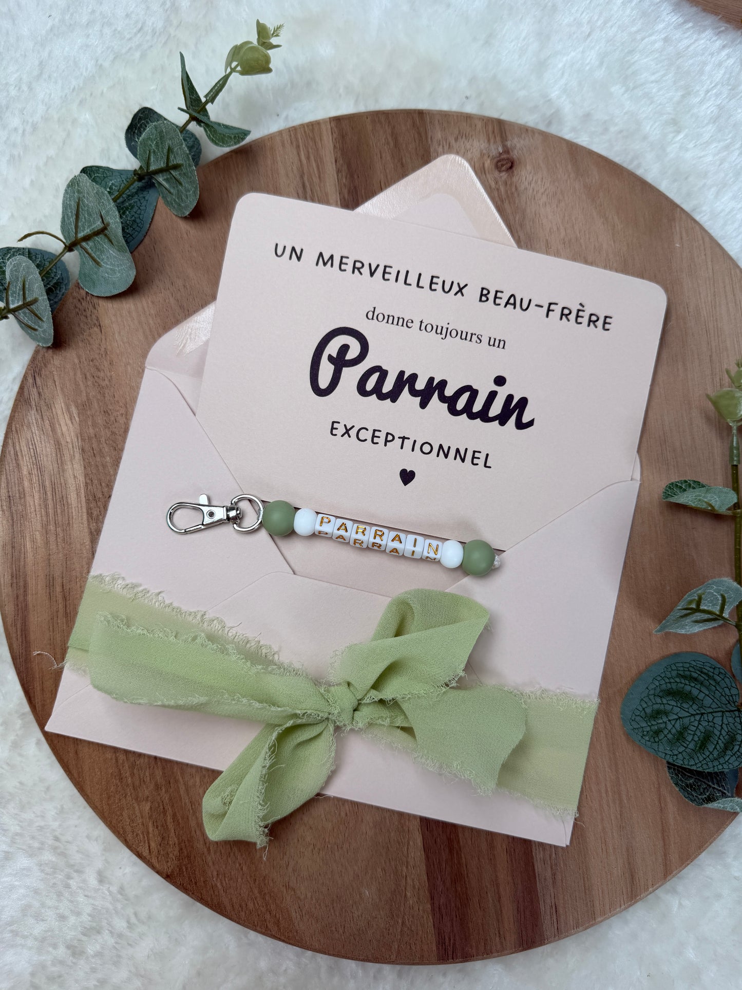 Annonce grossesse carte porte-clés parrain vert
