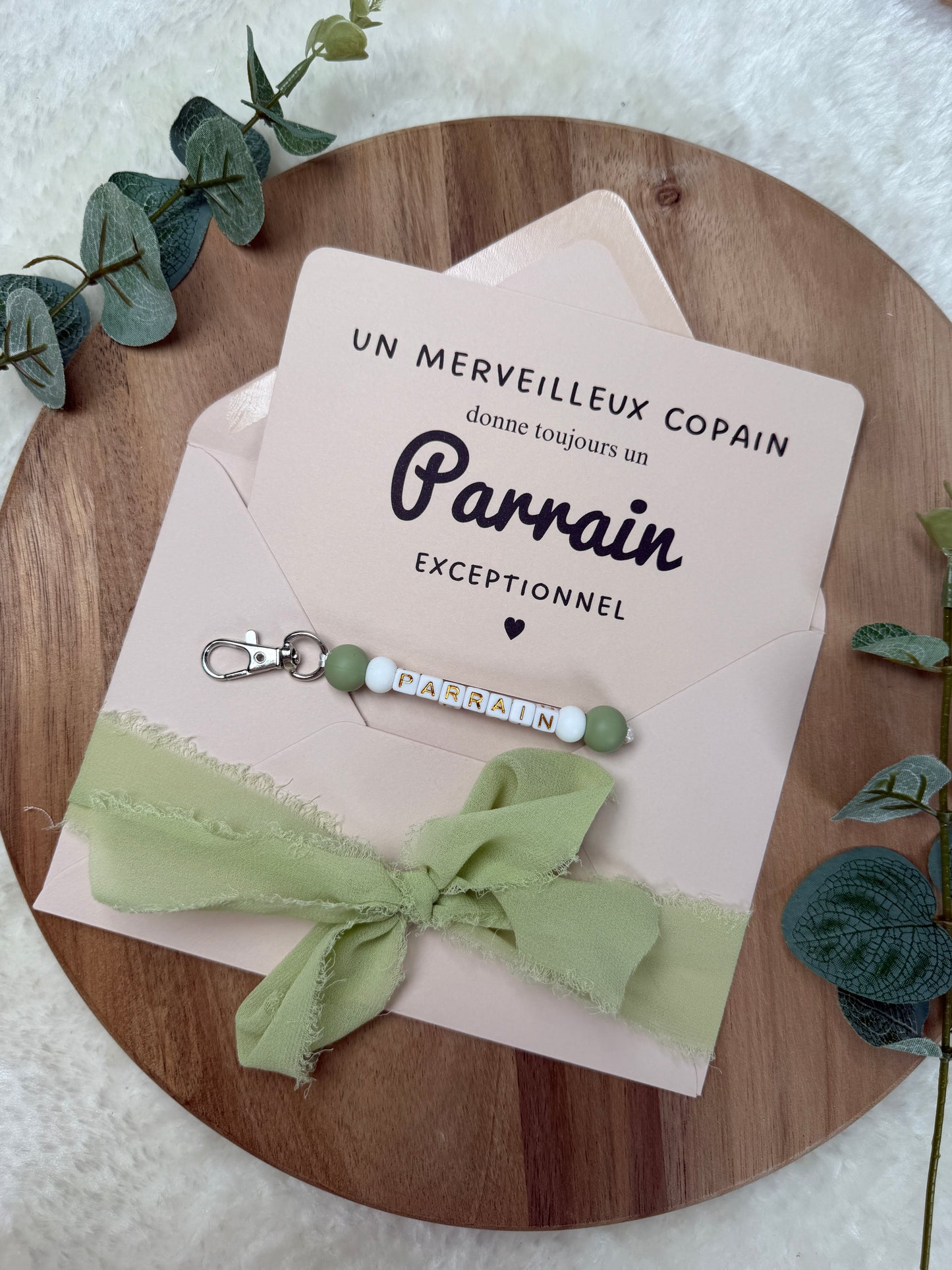 Annonce grossesse carte porte-clés parrain vert