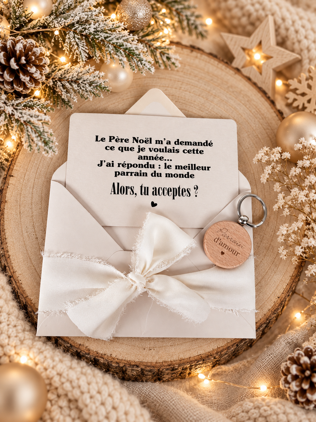 Annonce grossesse, demande parrain carte porte clé noel