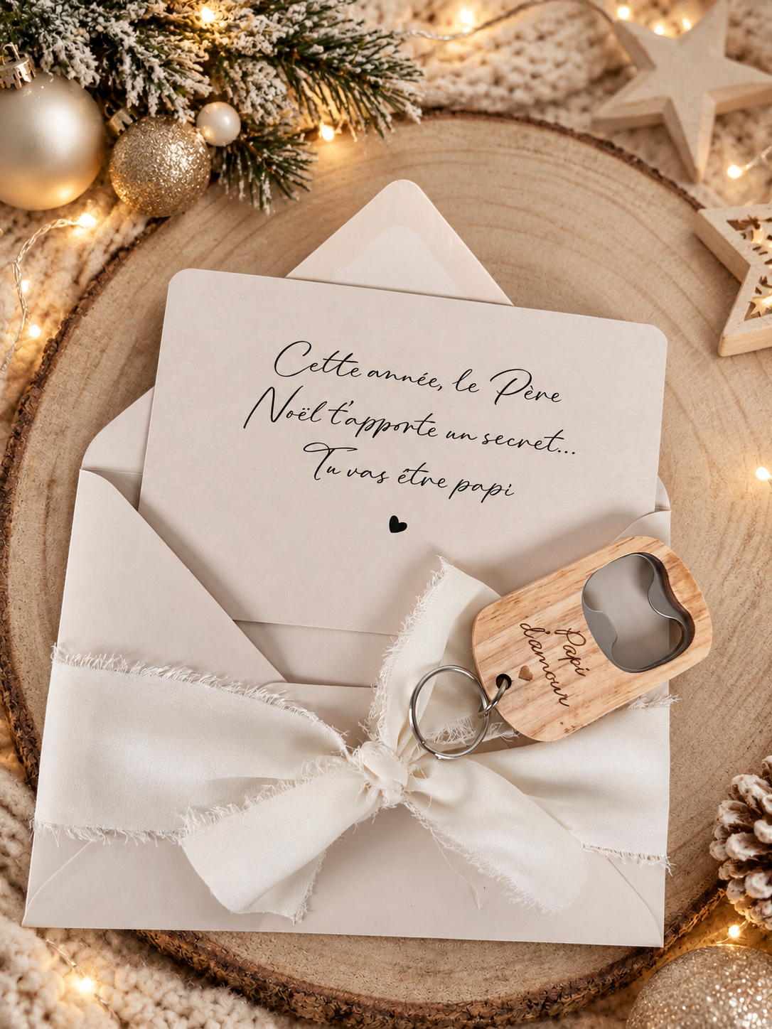 Annonce de grossesse décapsuleur   et carte pour papi d'amour Beige NOEL