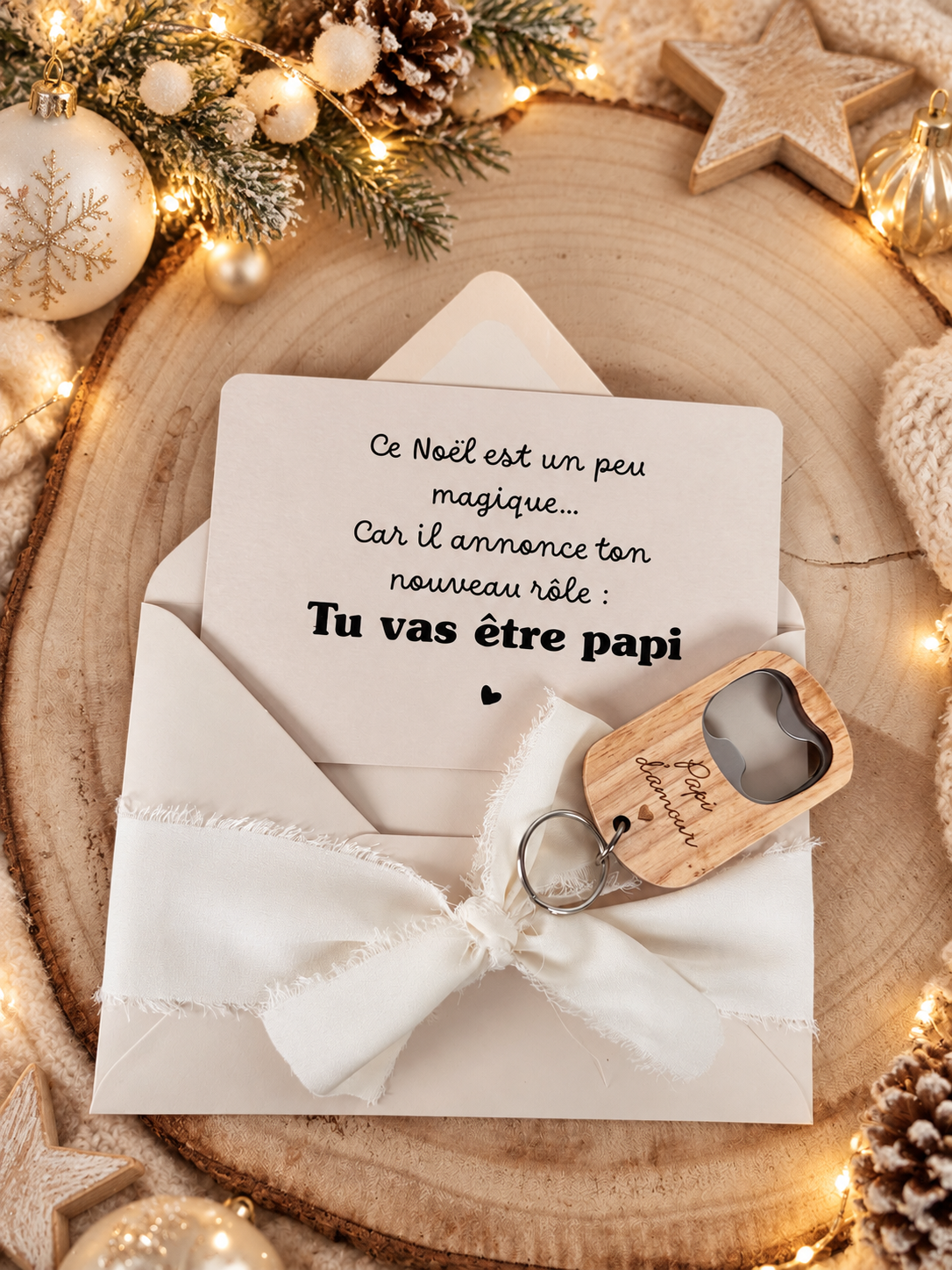 Annonce de grossesse décapsuleur   et carte pour papi d'amour Beige NOEL