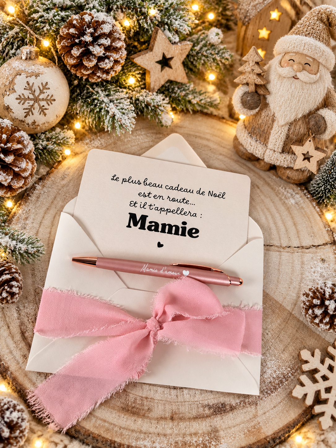 Annonce grossesse mamie carte avec petit stylo  noel