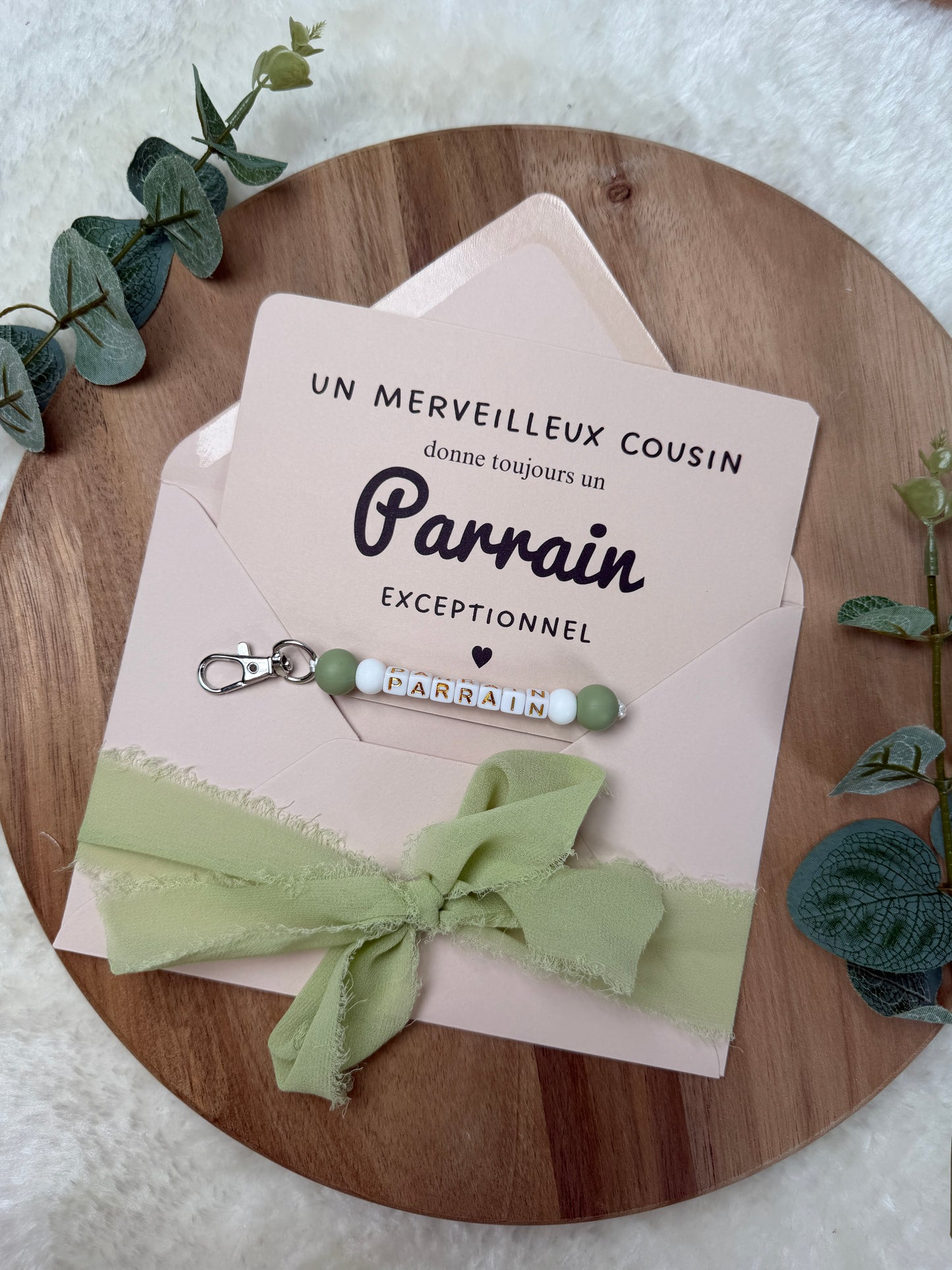 Annonce grossesse carte porte-clés parrain vert