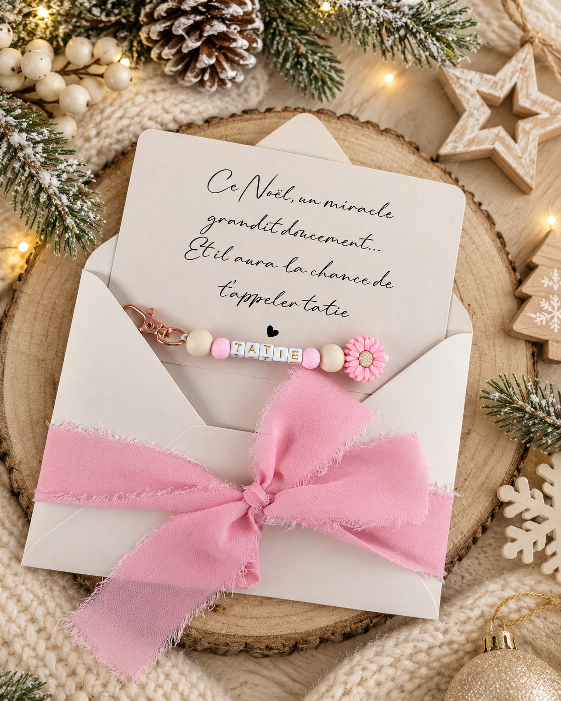 Annonce grossesse tatie carte porte-clés rose noel