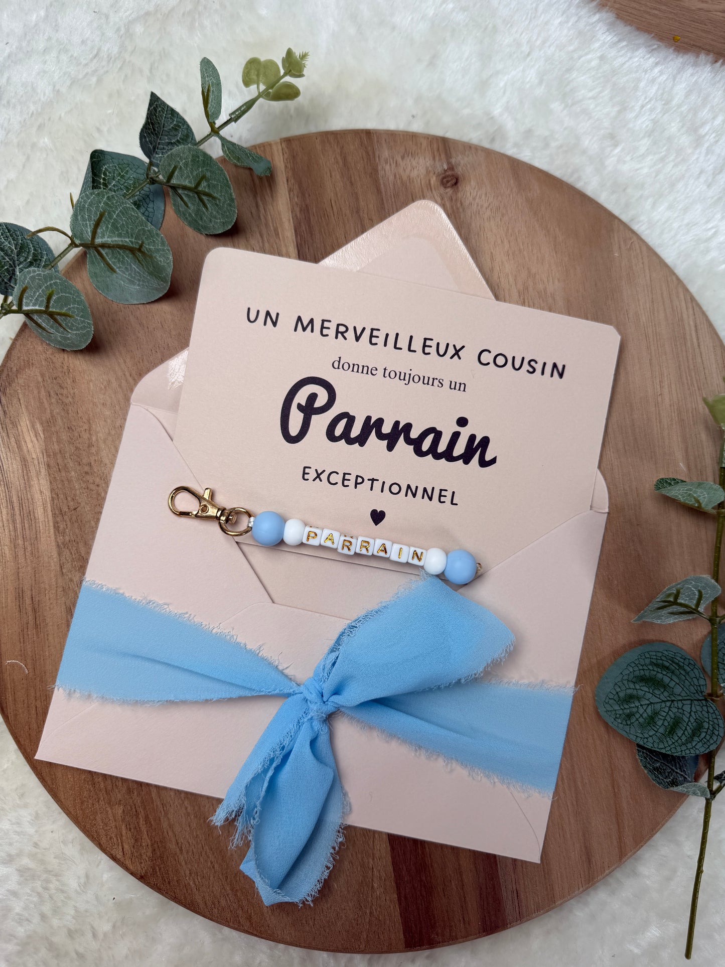 Annonce grossesse carte porte-clés parrain bleu ciel