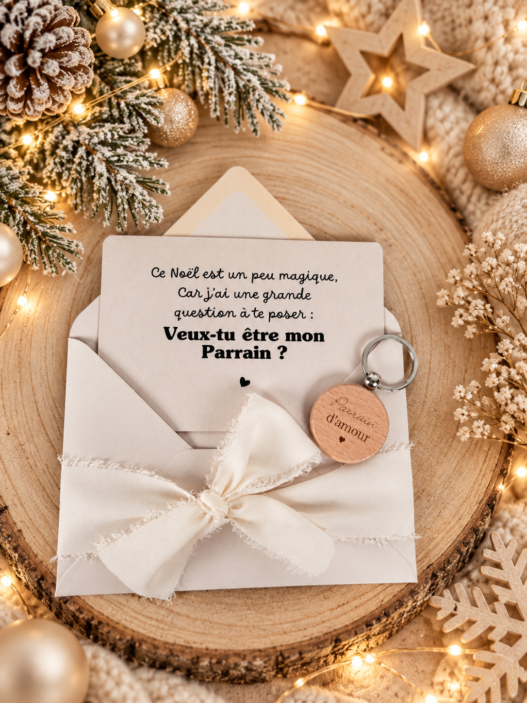Annonce grossesse, demande parrain carte porte clé noel