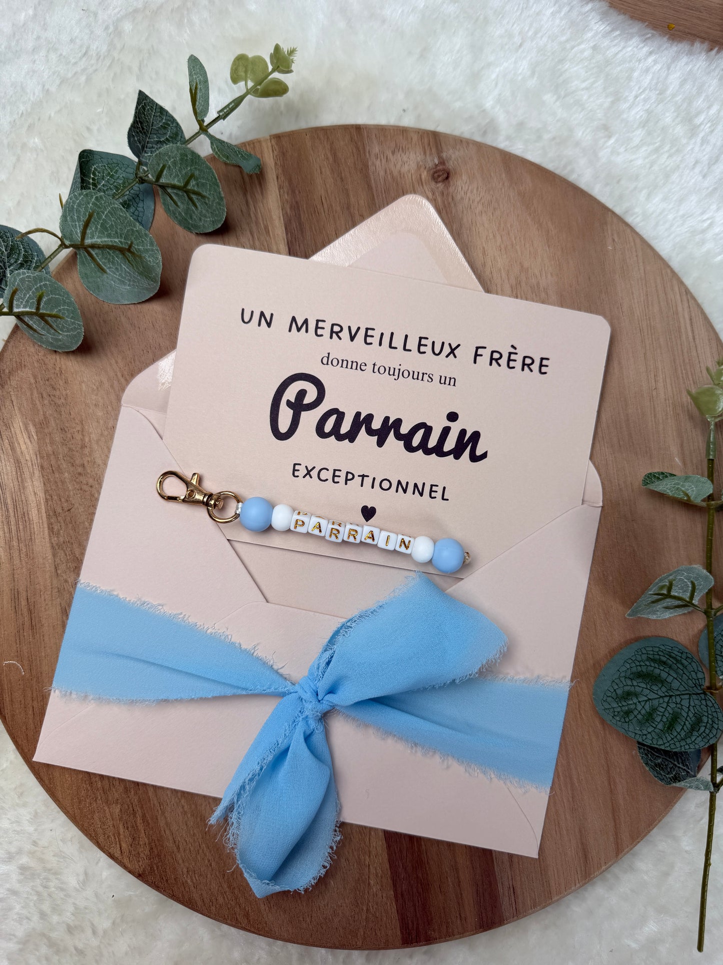 Annonce grossesse carte porte-clés parrain bleu ciel
