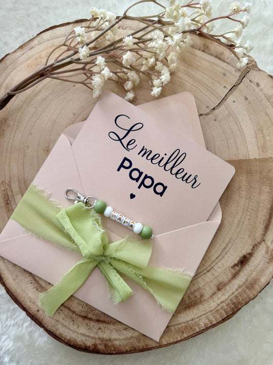 Cadeau fête des pères, papa porte clé perles vert