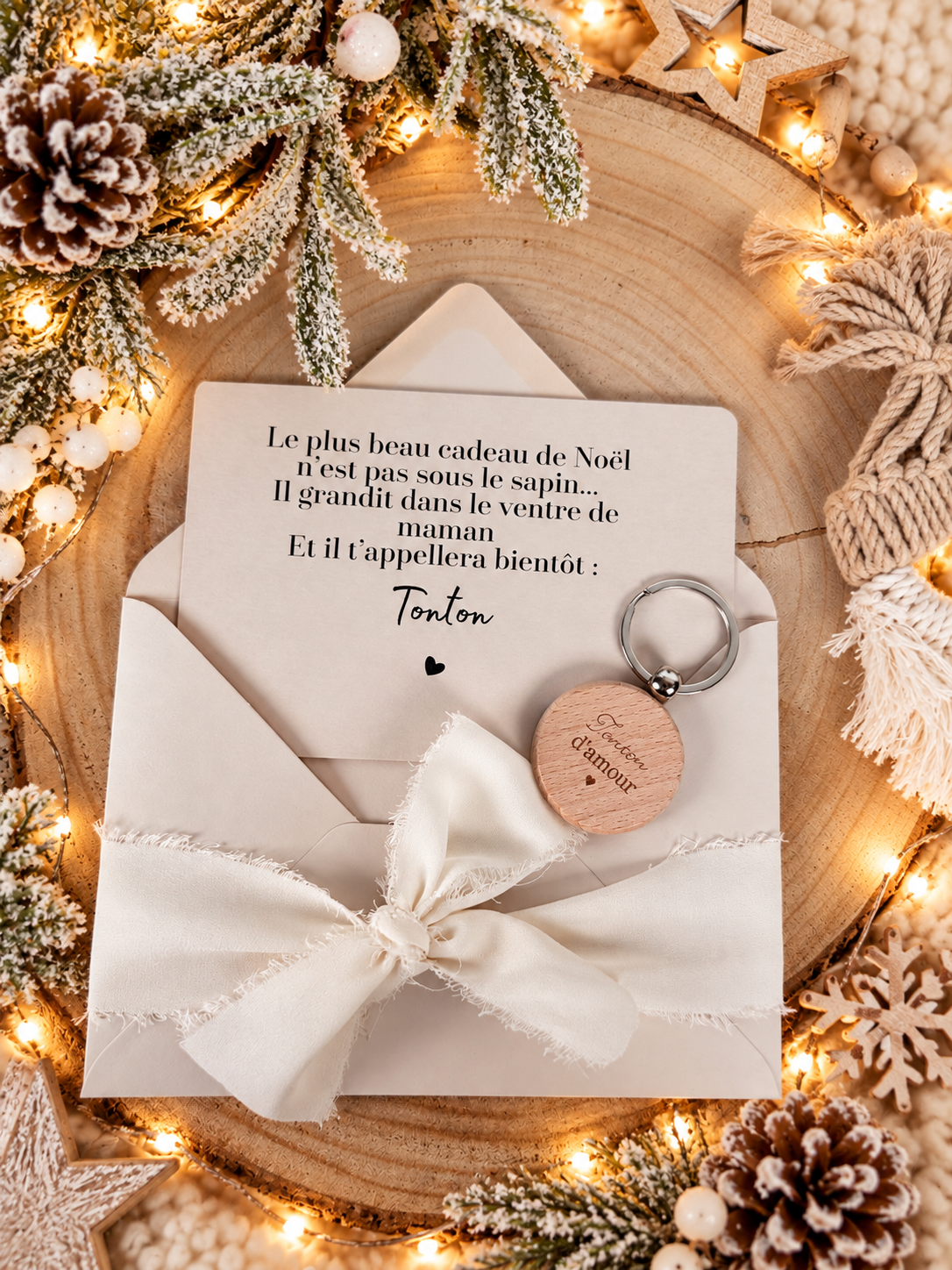 Annonce de grossesse décapsuleur/bouchon bouteille  et carte pour tonton d'amour beige noel