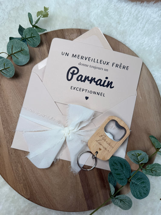 Annonce grossesse, demande parrain carte décapsuleur simple ou porte clé