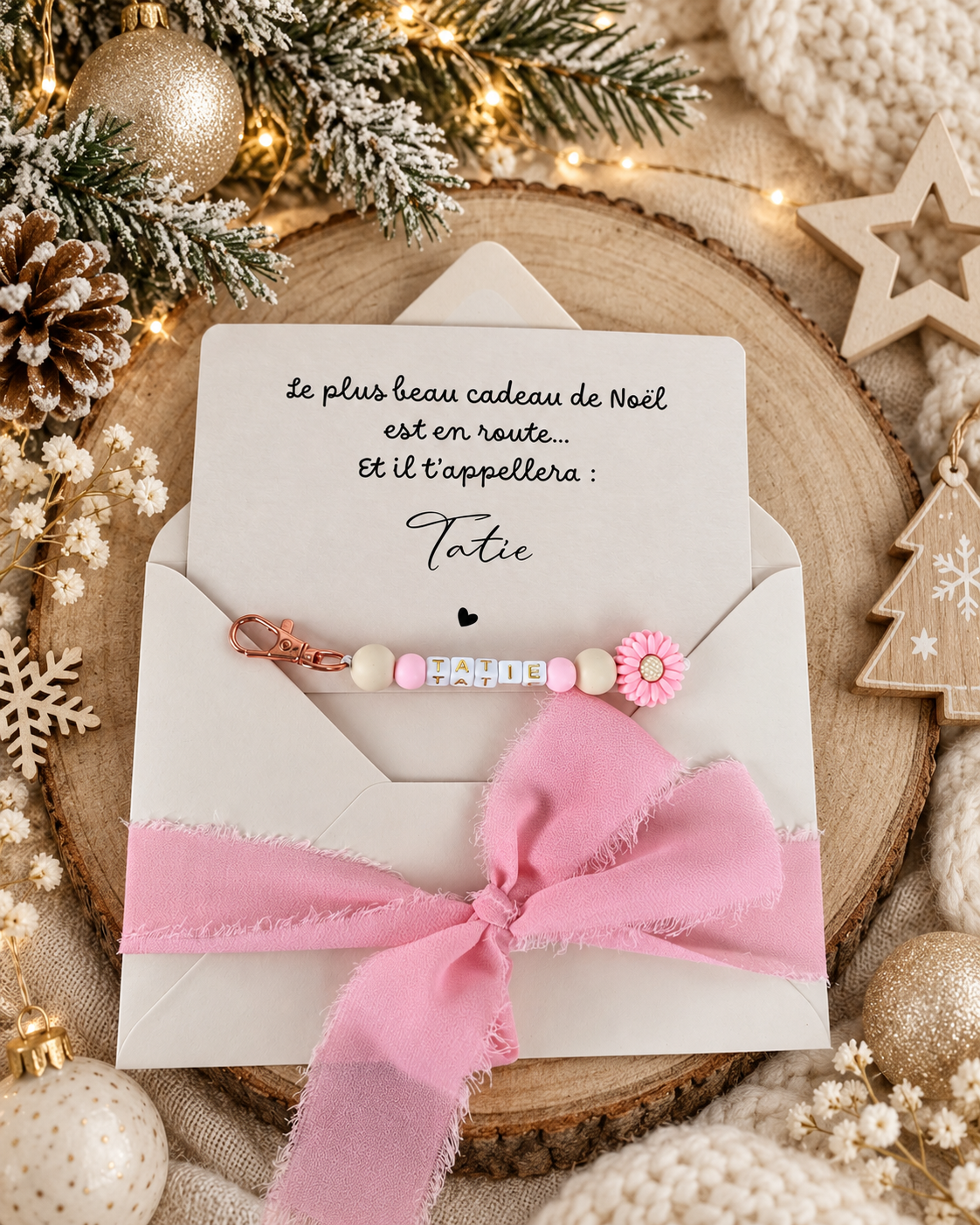 Annonce grossesse tatie carte porte-clés rose noel