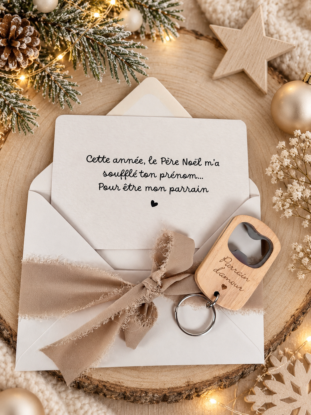 Annonce grossesse, demande parrain carte décapsuleur simple ou porte clé noel