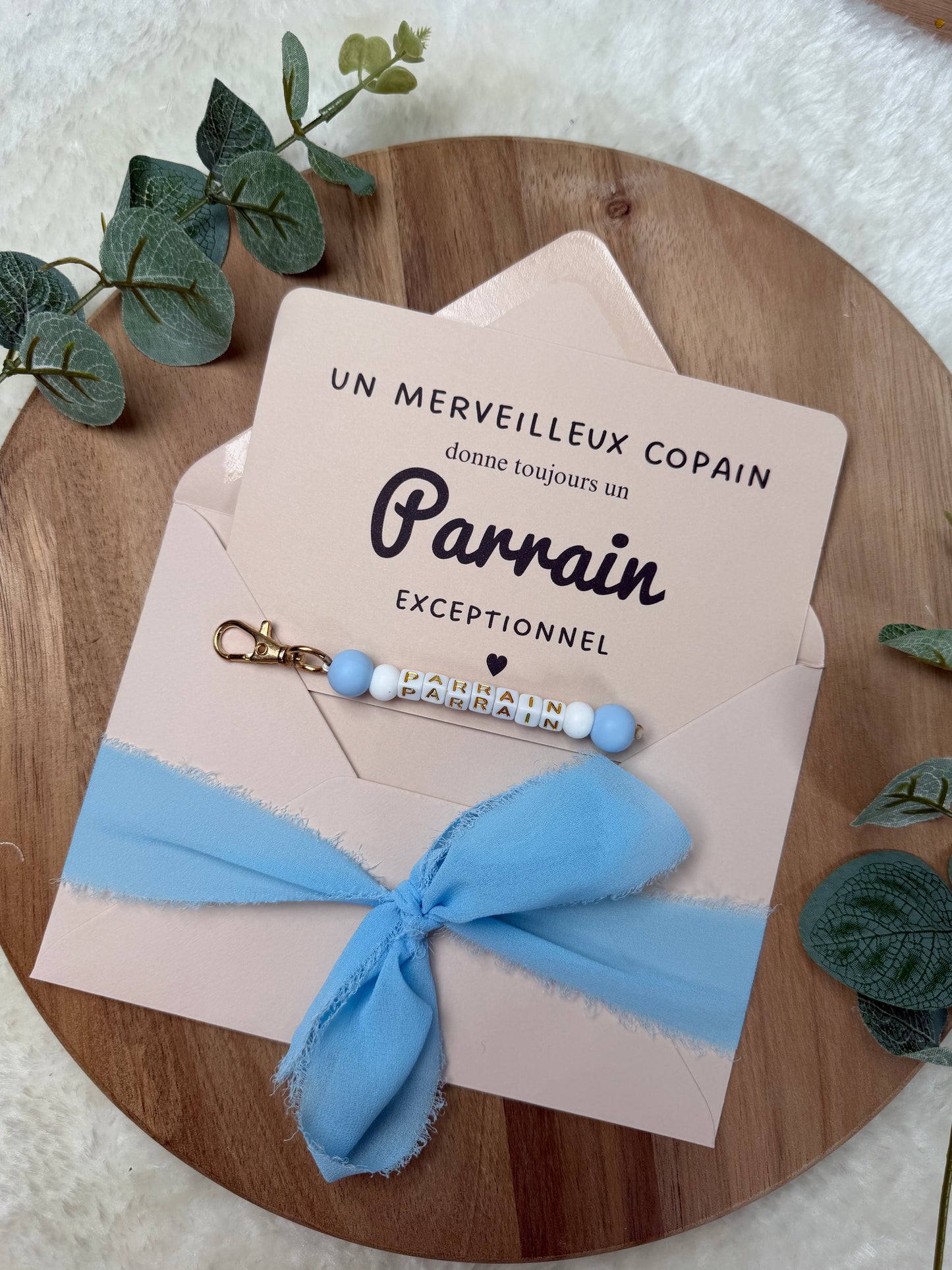 Annonce grossesse carte porte-clés parrain bleu ciel