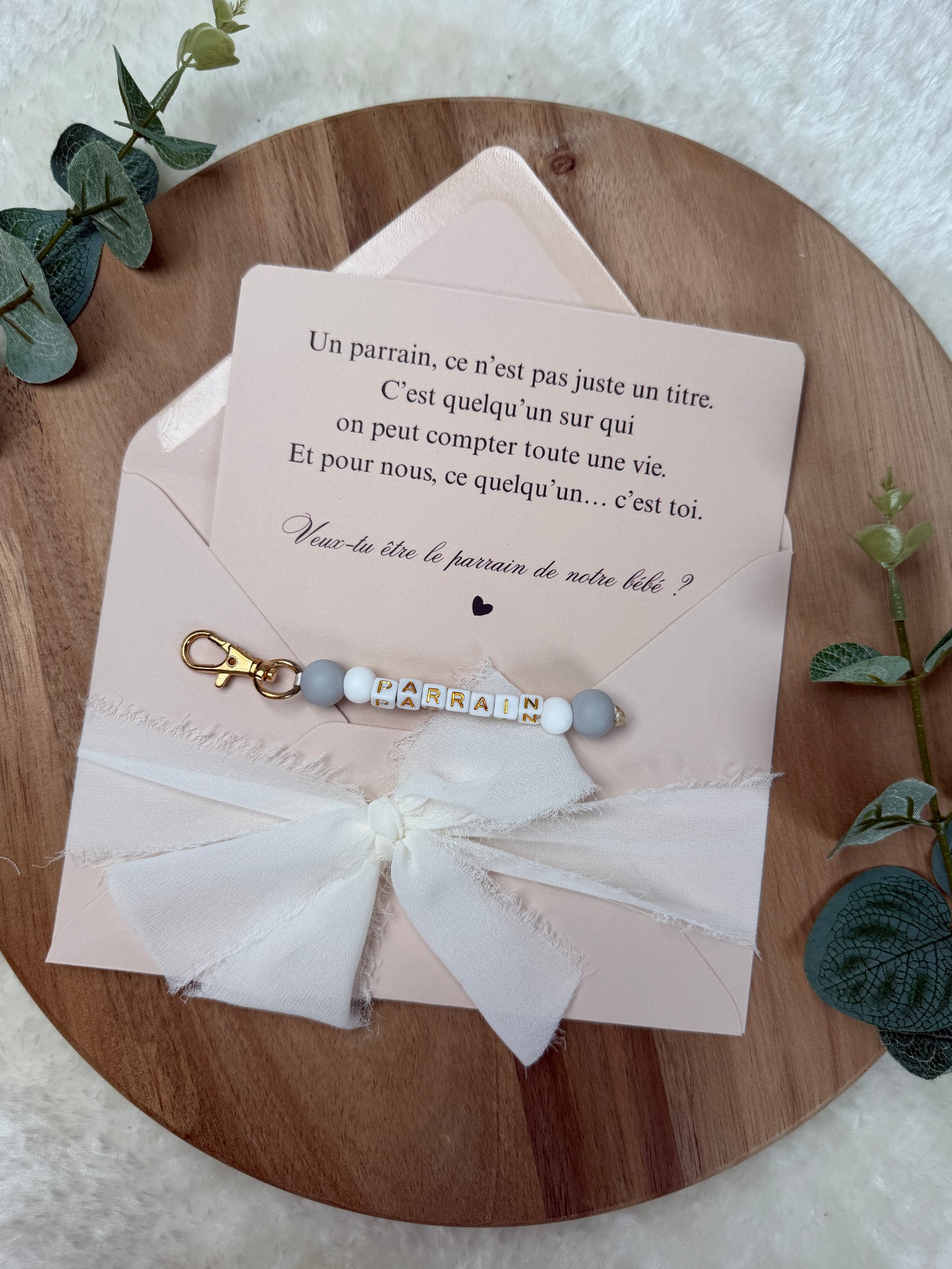 Annonce grossesse carte porte-clés parrain gris