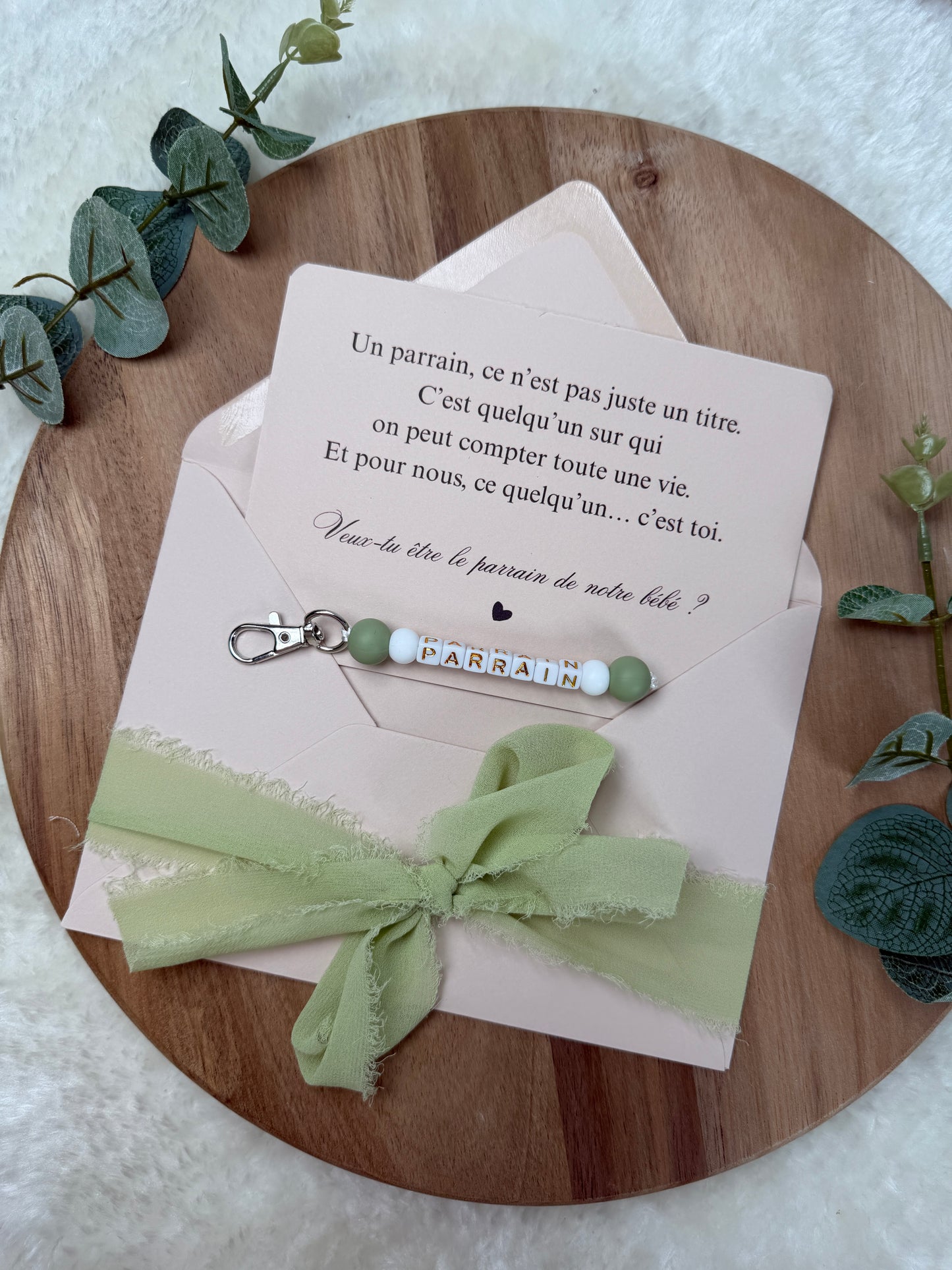 Annonce grossesse carte porte-clés parrain vert