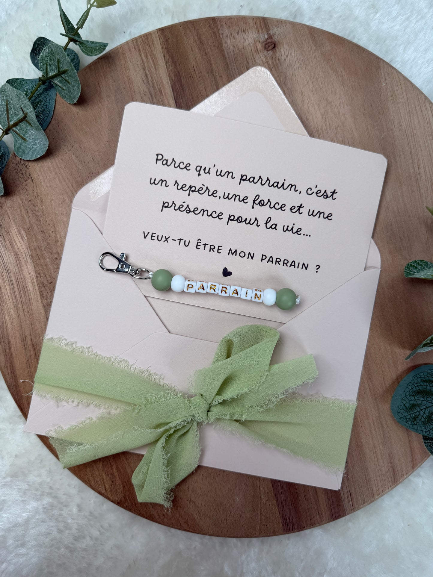 Annonce grossesse carte porte-clés parrain vert