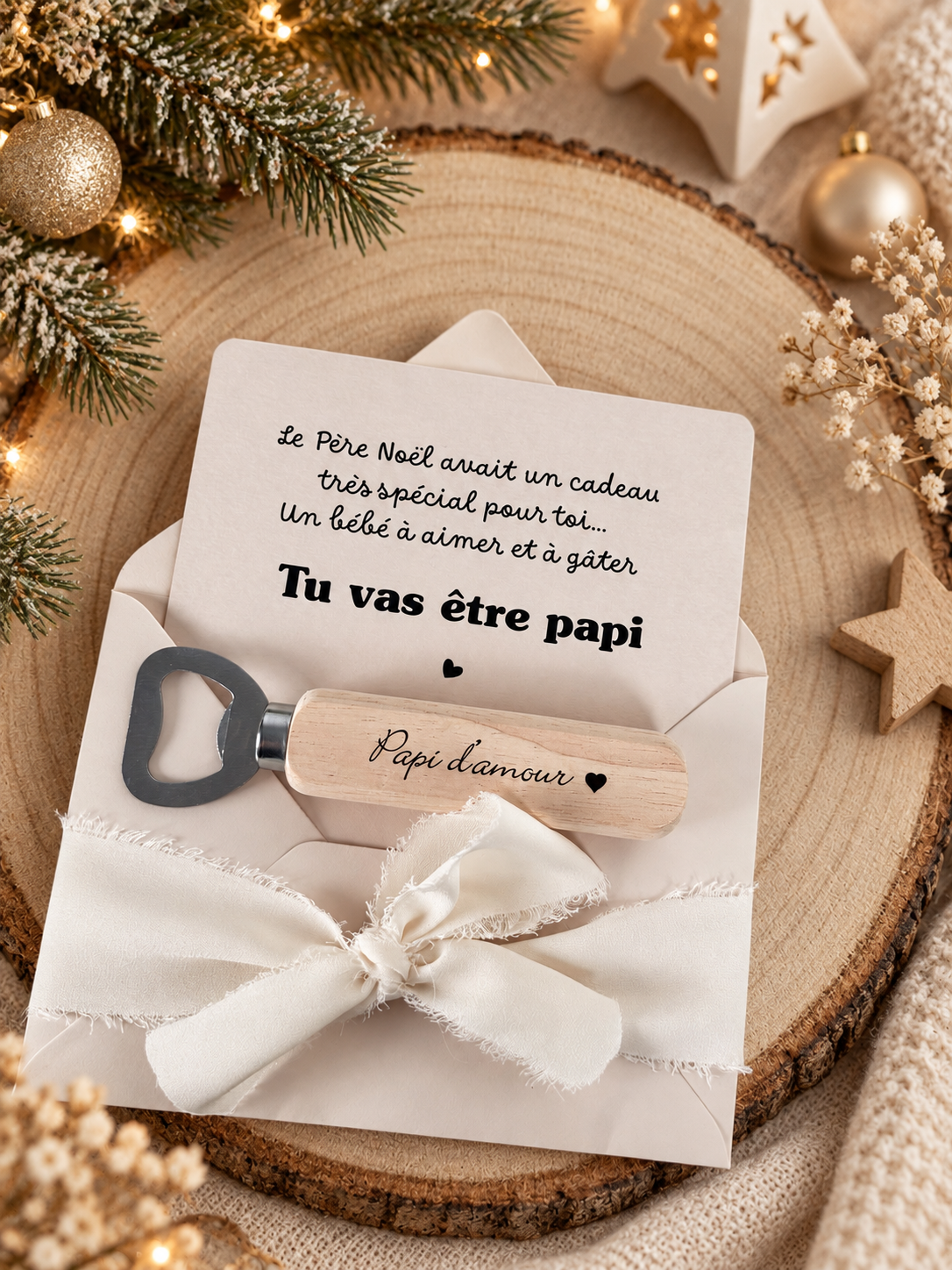 Annonce de grossesse décapsuleur   et carte pour papi d'amour Beige NOEL