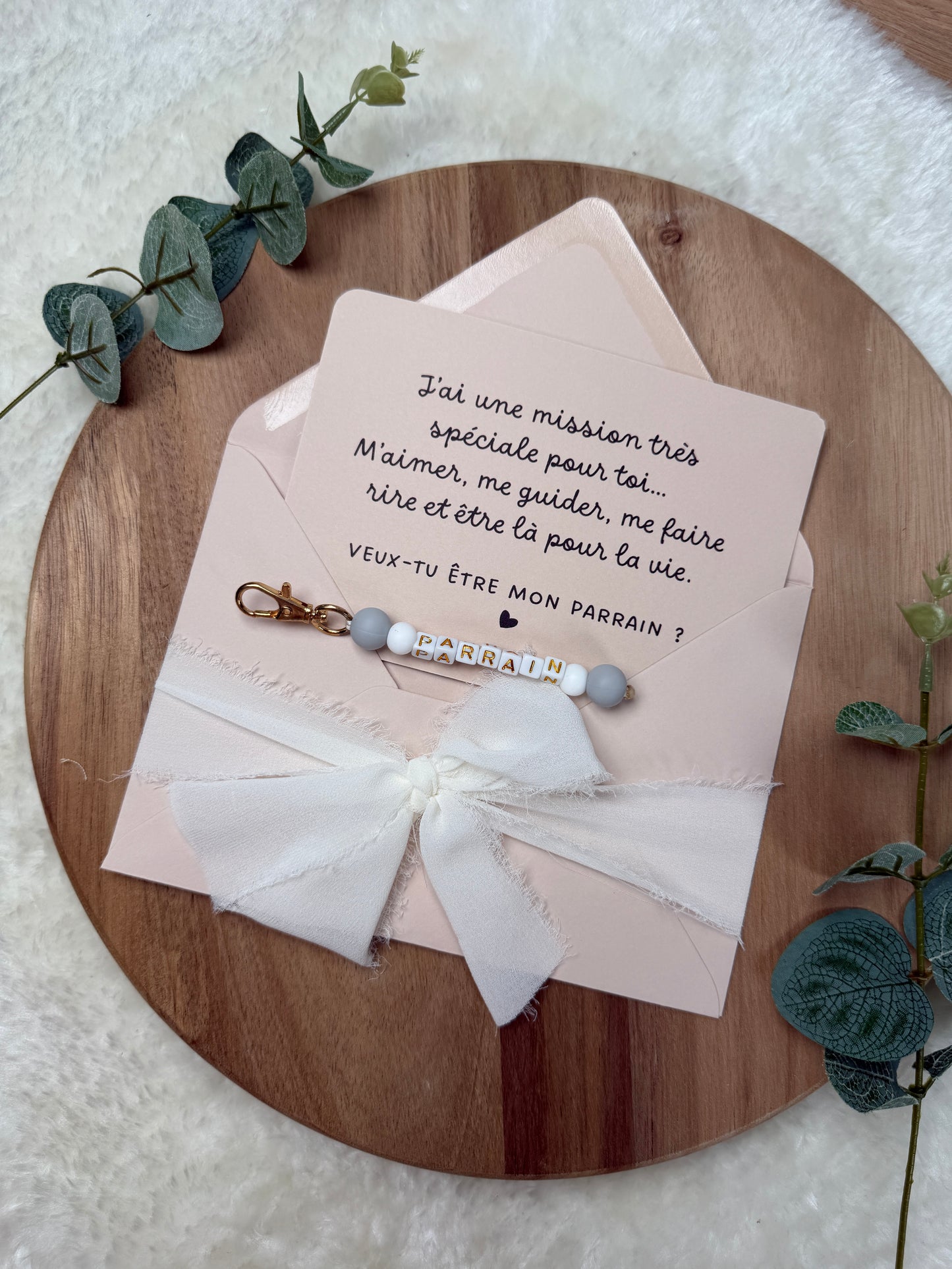 Annonce grossesse carte porte-clés parrain gris