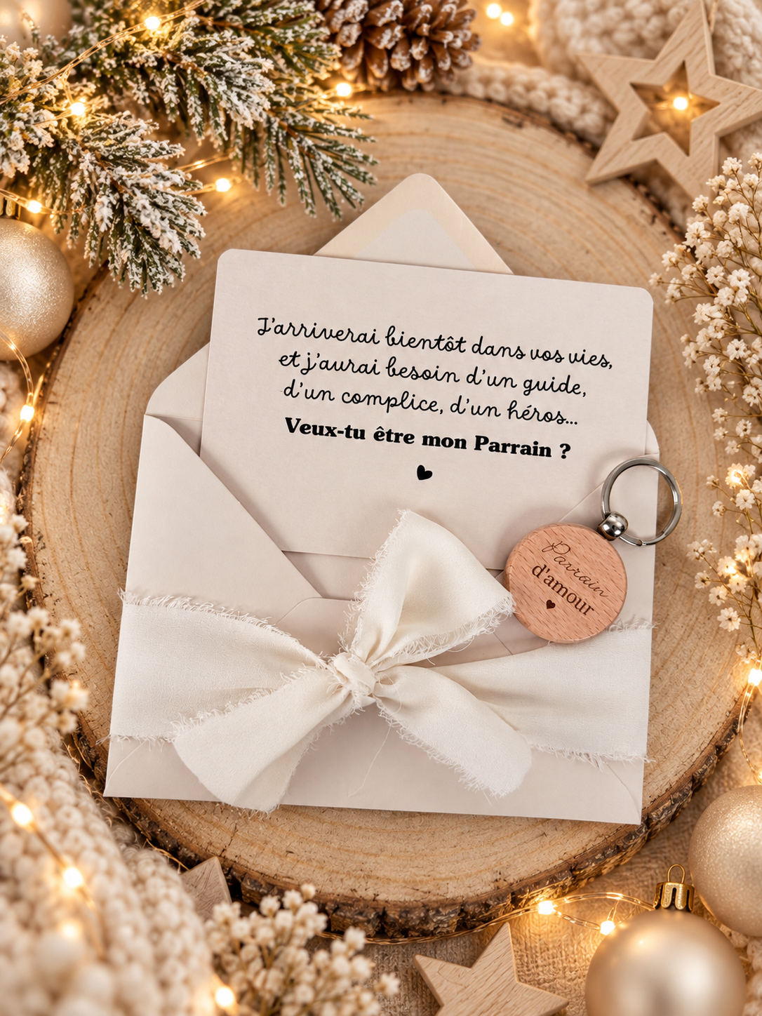 Annonce grossesse, demande parrain carte porte clé noel
