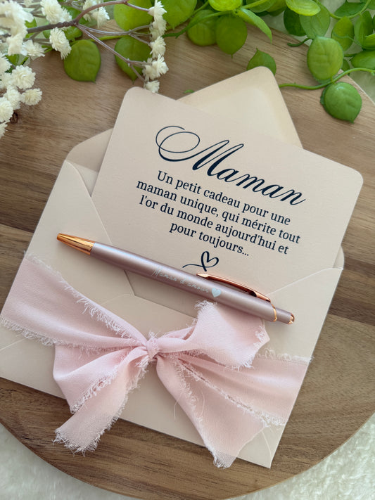 Cadeau fête des mamans, fête des mères, carte avec stylo