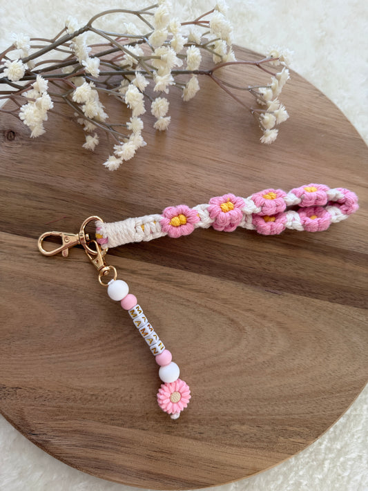 Cadeau fête des mamans, fête des mères, porte clé fleurs rose et jaune